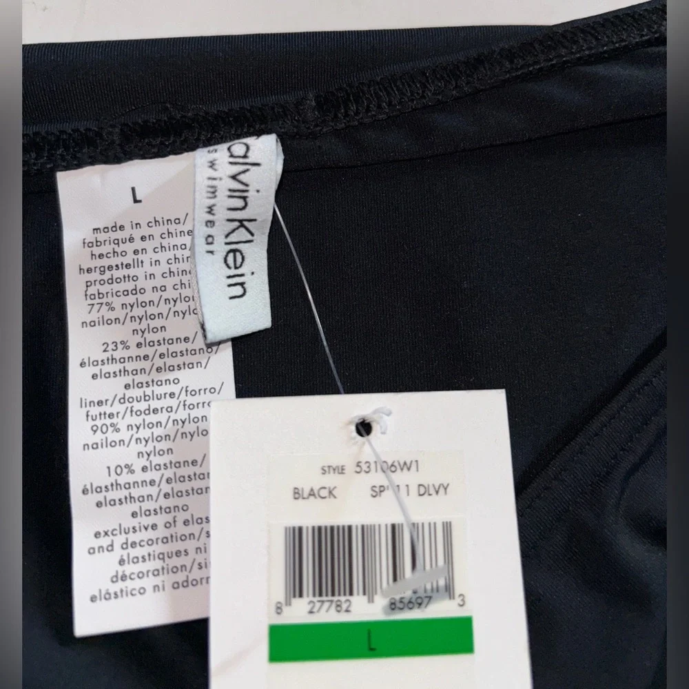 Calvin Klein Hipster Black Bottom Women L Full Coverage NEW Beach Surf Vacation